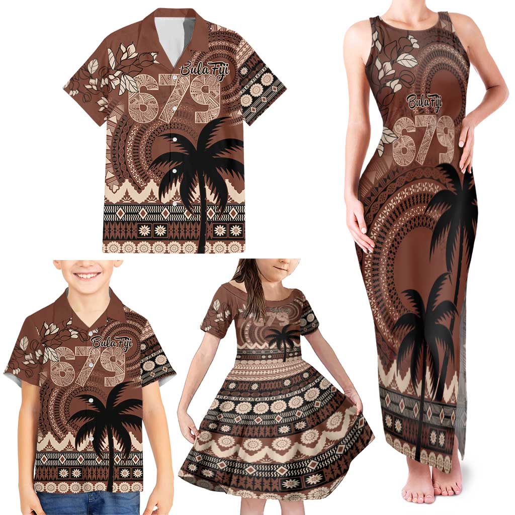 Personalised Bula Fiji 679 Family Matching Tank Maxi Dress and Hawaiian Shirt Fijian Tagimoucia Masi Tapa Art