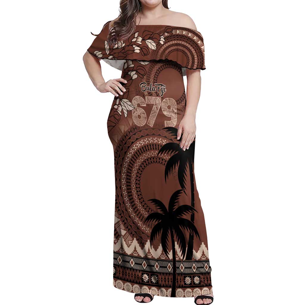 Personalised Bula Fiji 679 Off Shoulder Maxi Dress Fijian Tagimoucia Masi Tapa Art