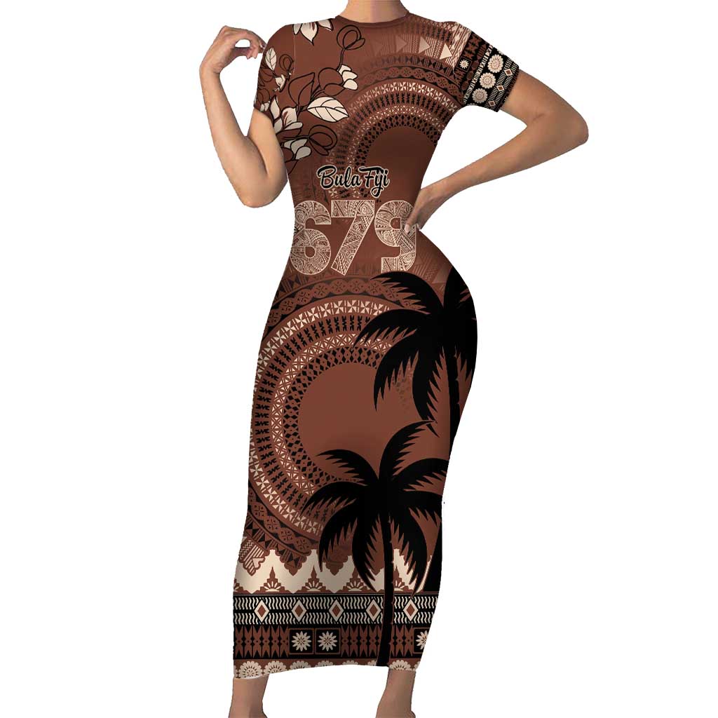 Personalised Bula Fiji 679 Short Sleeve Bodycon Dress Fijian Tagimoucia Masi Tapa Art