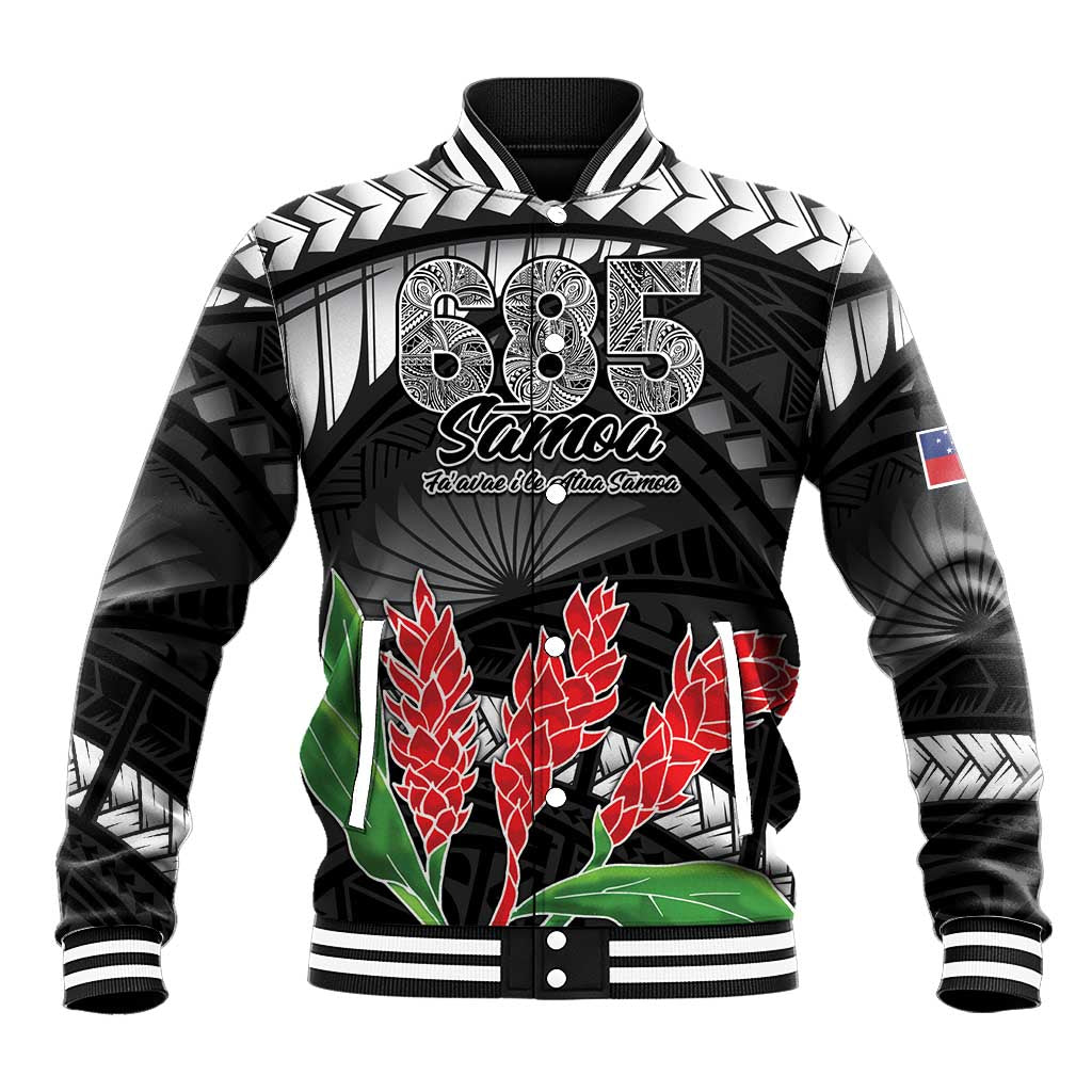 Personalised Samoa 685 Baseball Jacket Teuila Flower With Black Samoan Tattoo