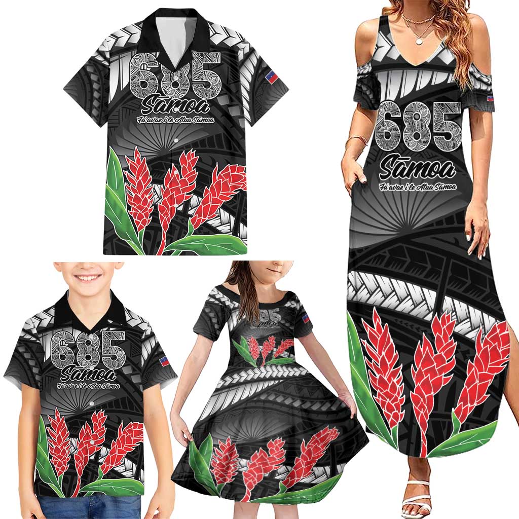 Personalised Samoa 685 Family Matching Summer Maxi Dress and Hawaiian Shirt Teuila Flower With Black Samoan Tattoo