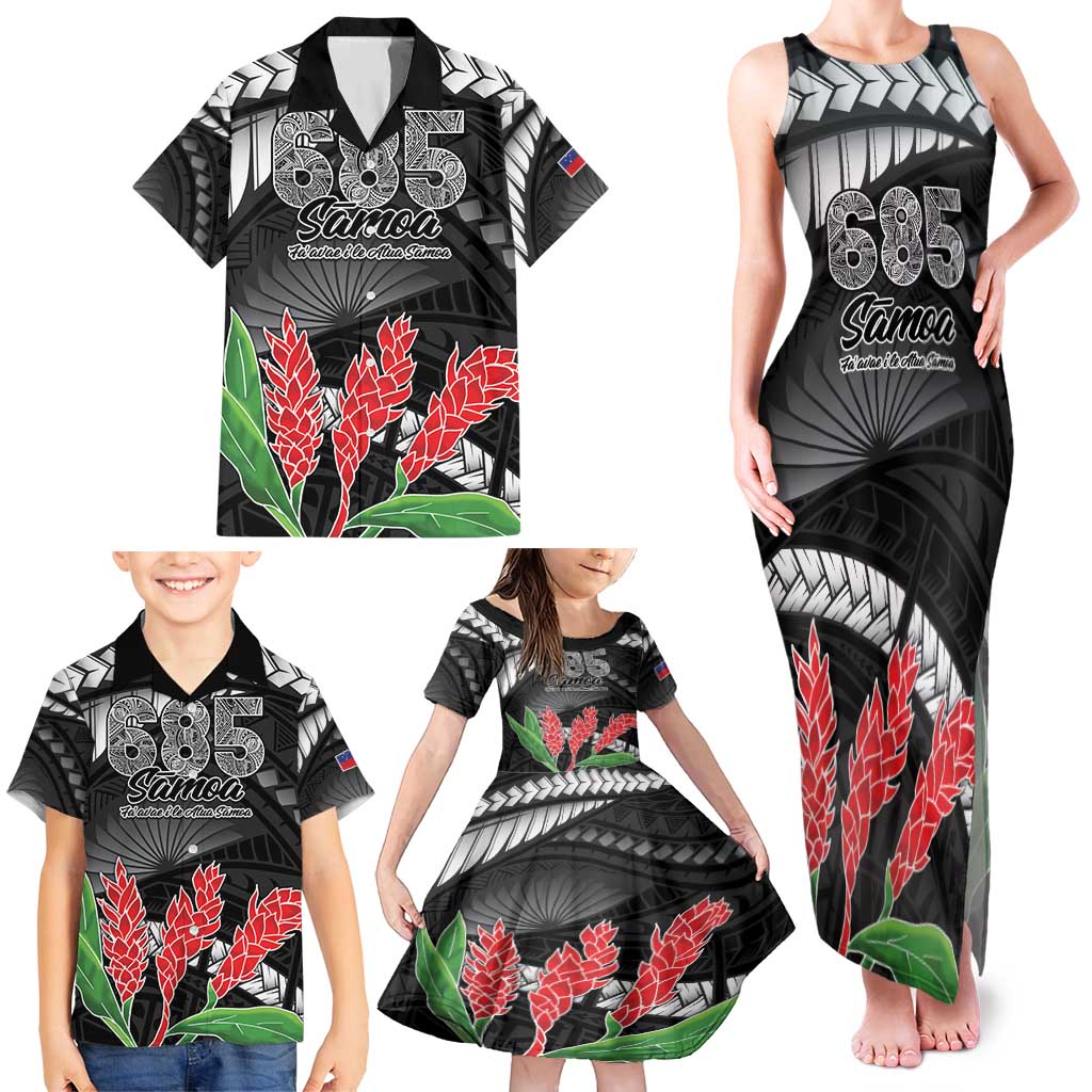 Personalised Samoa 685 Family Matching Tank Maxi Dress and Hawaiian Shirt Teuila Flower With Black Samoan Tattoo