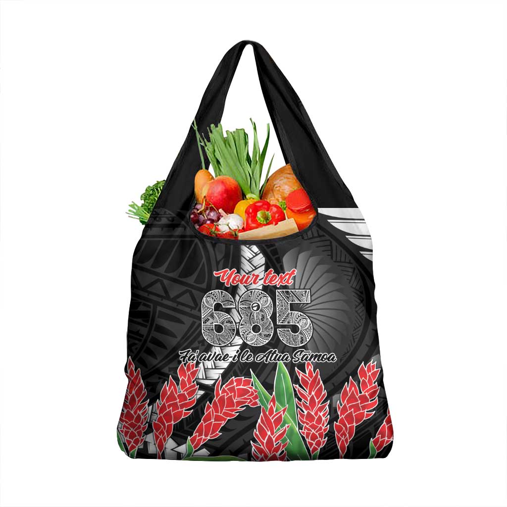 Personalised Samoa 685 Grocery Bag Teuila Flower With Black Samoan Tattoo LT9 1-pack One Size Black - Polynesian Pride