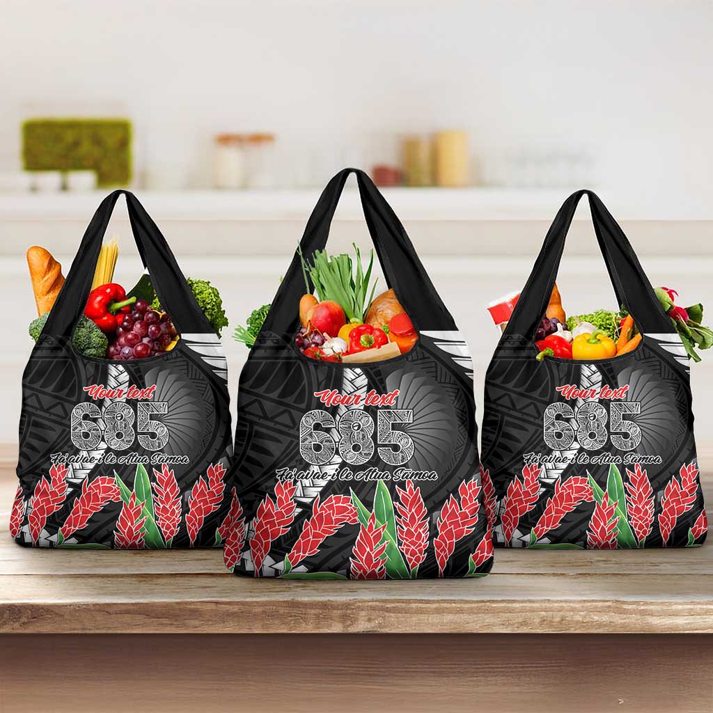 Personalised Samoa 685 Grocery Bag Teuila Flower With Black Samoan Tattoo LT9 3-pack One Size Black - Polynesian Pride