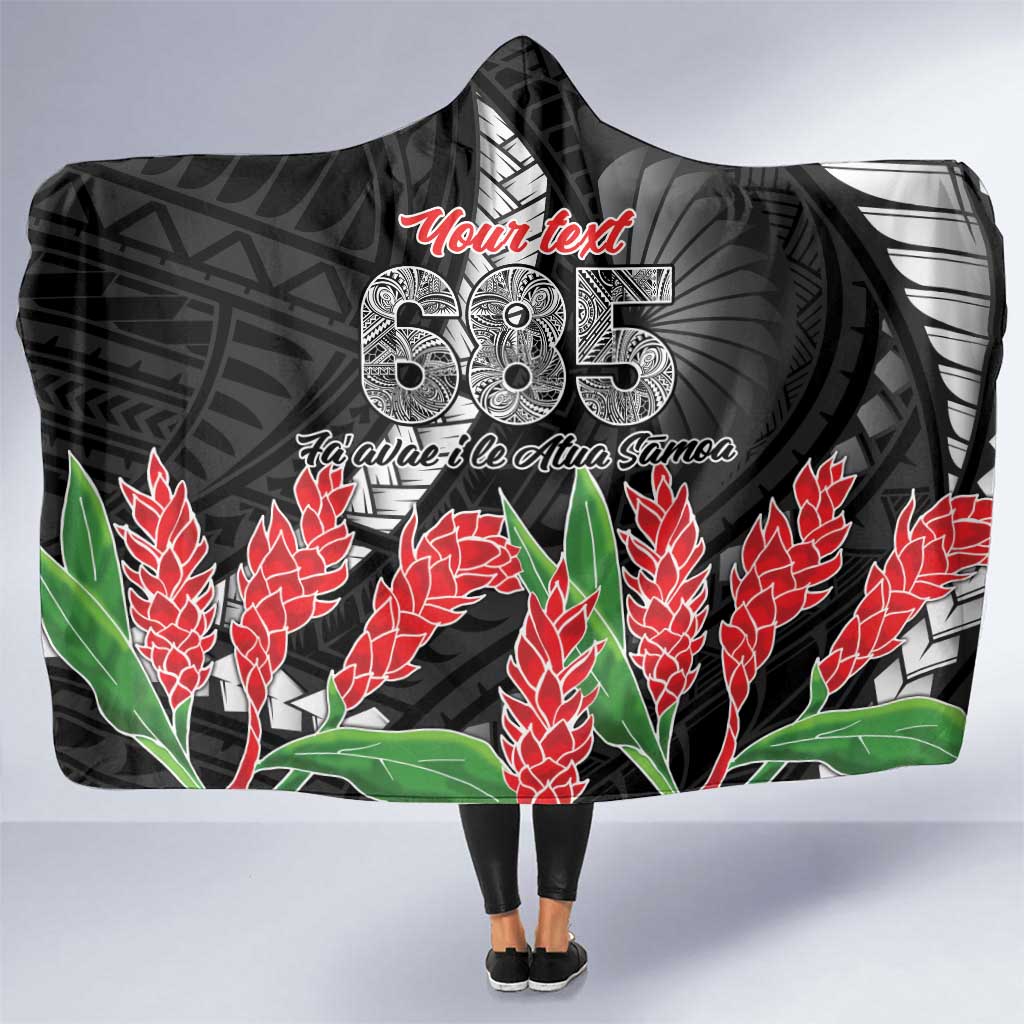 Personalised Samoa 685 Hooded Blanket Teuila Flower With Black Samoan Tattoo