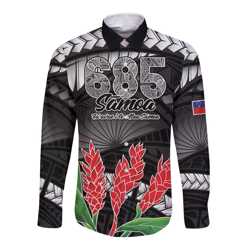 Personalised Samoa 685 Long Sleeve Button Shirt Teuila Flower With Black Samoan Tattoo