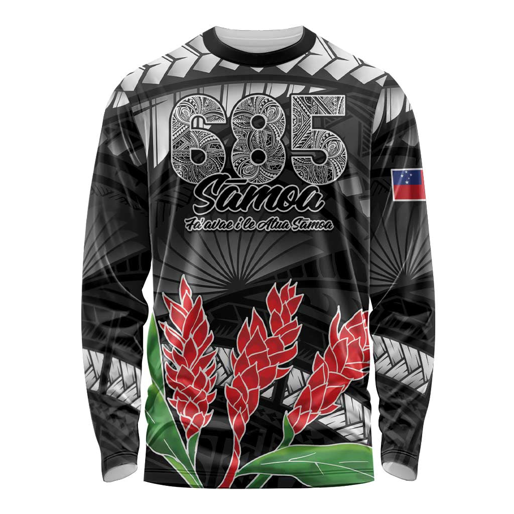 Personalised Samoa 685 Long Sleeve Shirt Teuila Flower With Black Samoan Tattoo