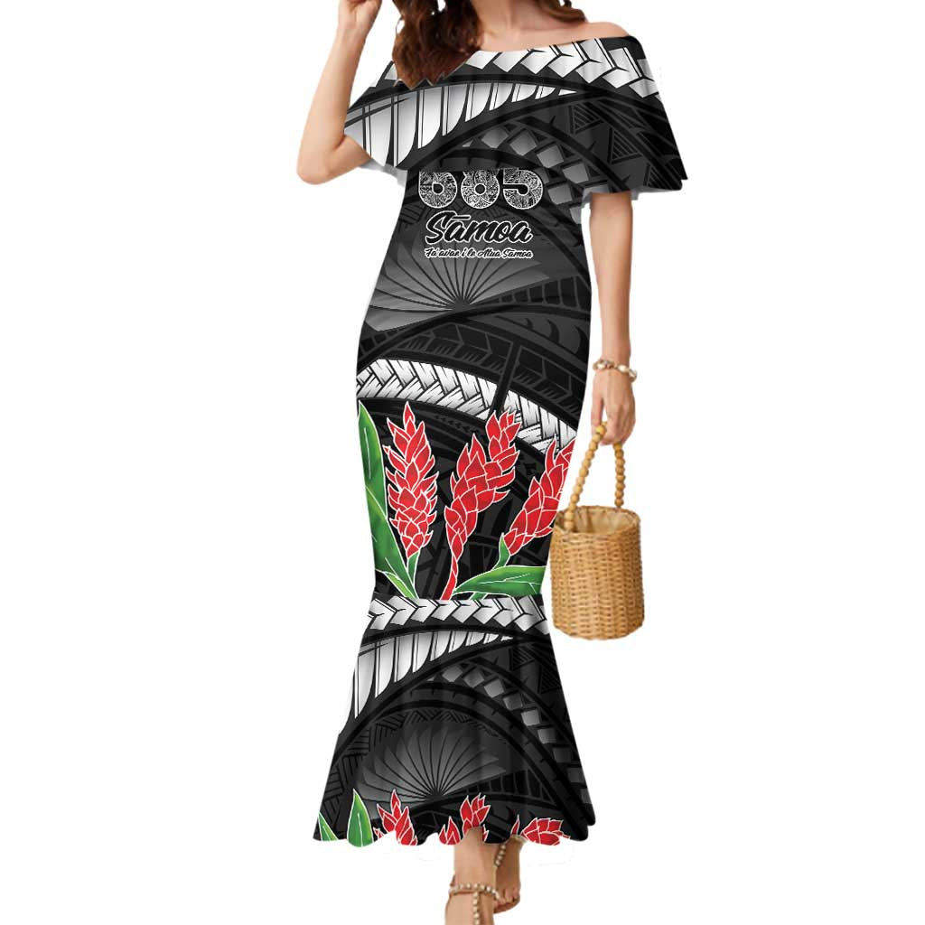 Personalised Samoa 685 Mermaid Dress Teuila Flower With Black Samoan Tattoo