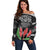 Personalised Samoa 685 Off Shoulder Sweater Teuila Flower With Black Samoan Tattoo