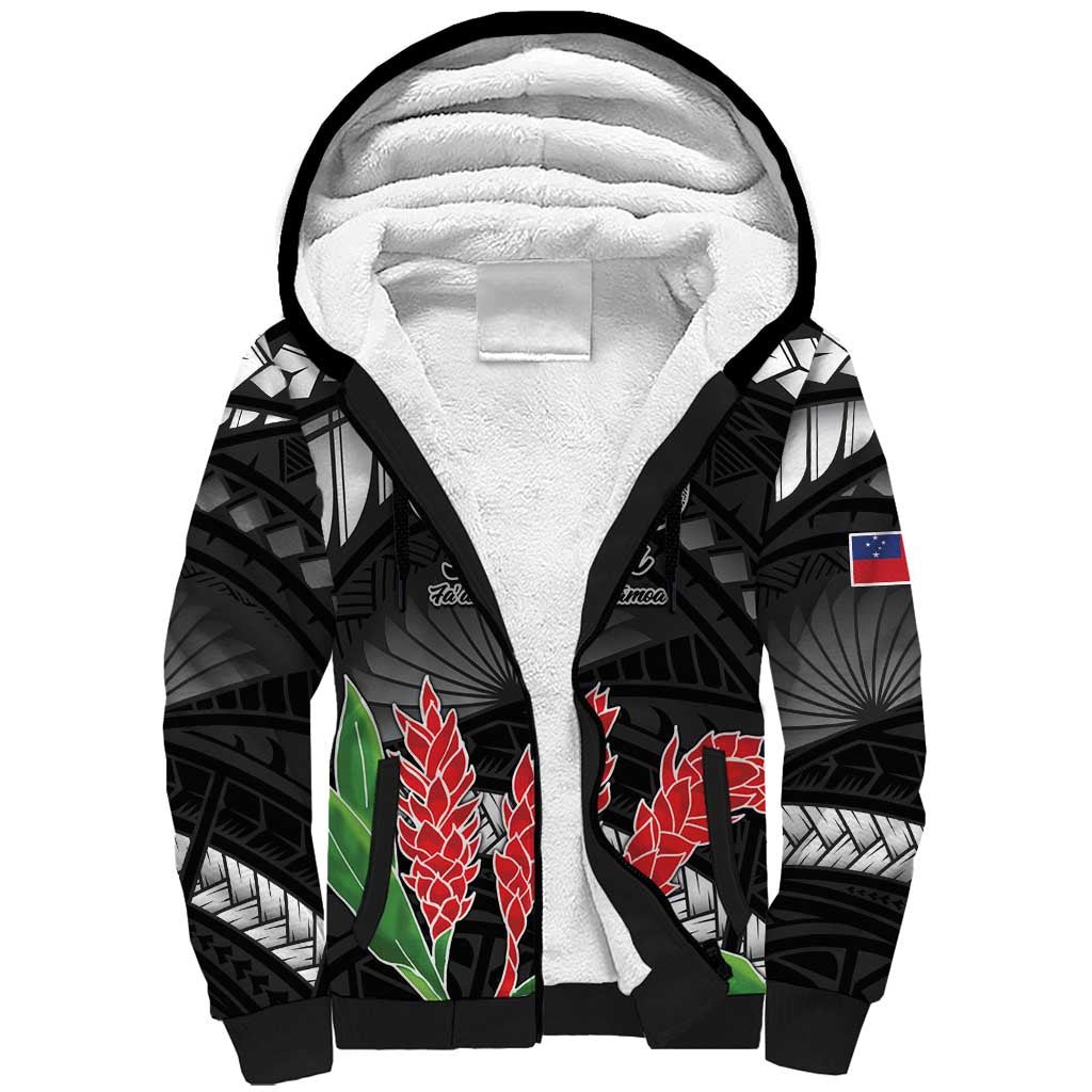 Personalised Samoa 685 Sherpa Hoodie Teuila Flower With Black Samoan Tattoo