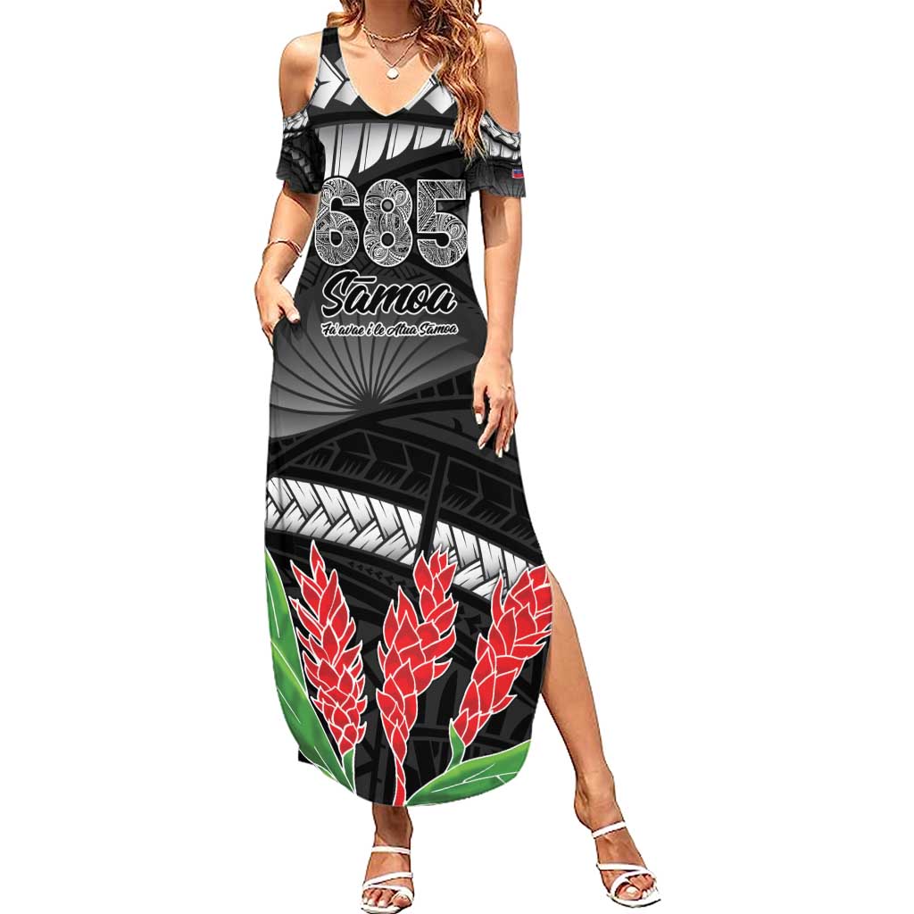 Personalised Samoa 685 Summer Maxi Dress Teuila Flower With Black Samoan Tattoo