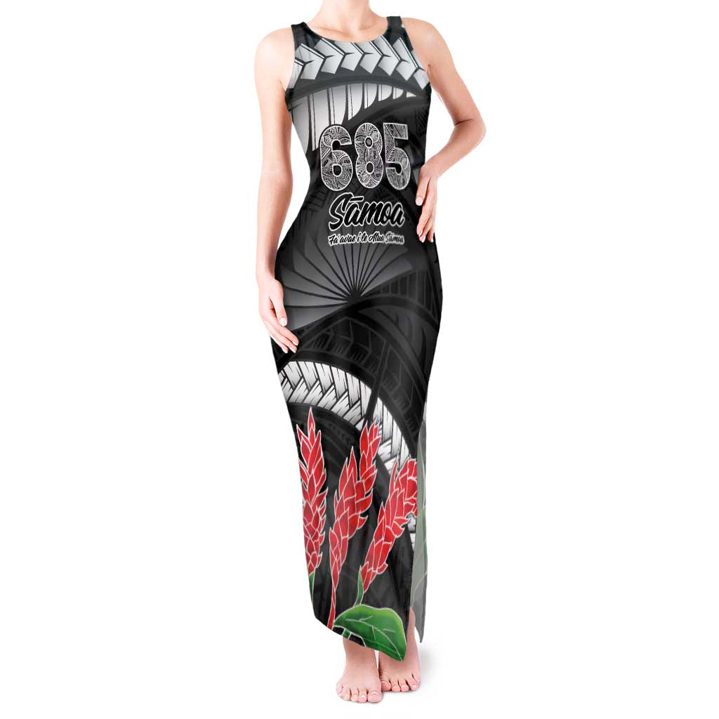 Personalised Samoa 685 Tank Maxi Dress Teuila Flower With Black Samoan Tattoo