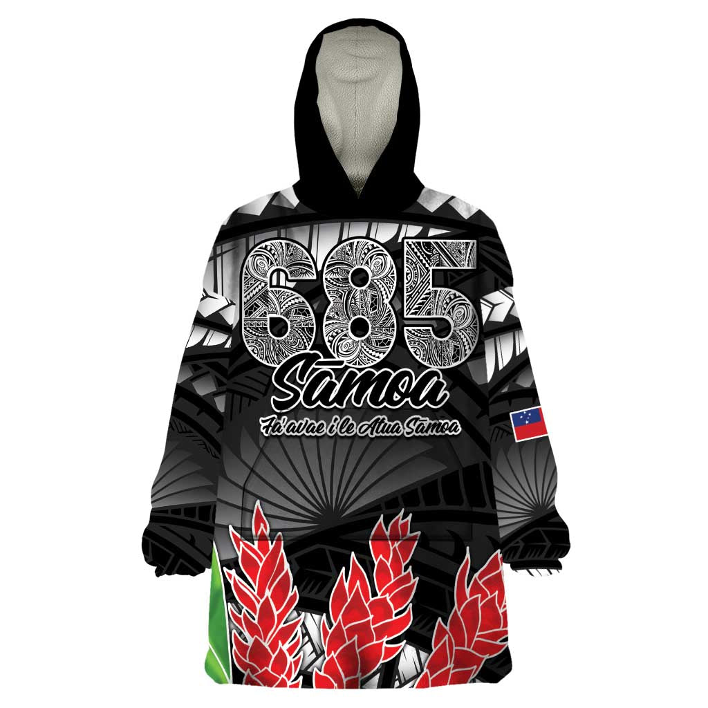 Personalised Samoa 685 Wearable Blanket Hoodie Teuila Flower With Black Samoan Tattoo