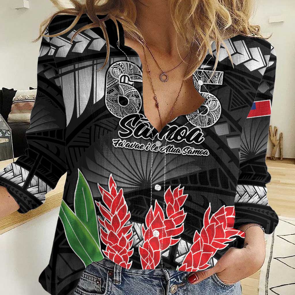 Personalised Samoa 685 Women Casual Shirt Teuila Flower With Black Samoan Tattoo