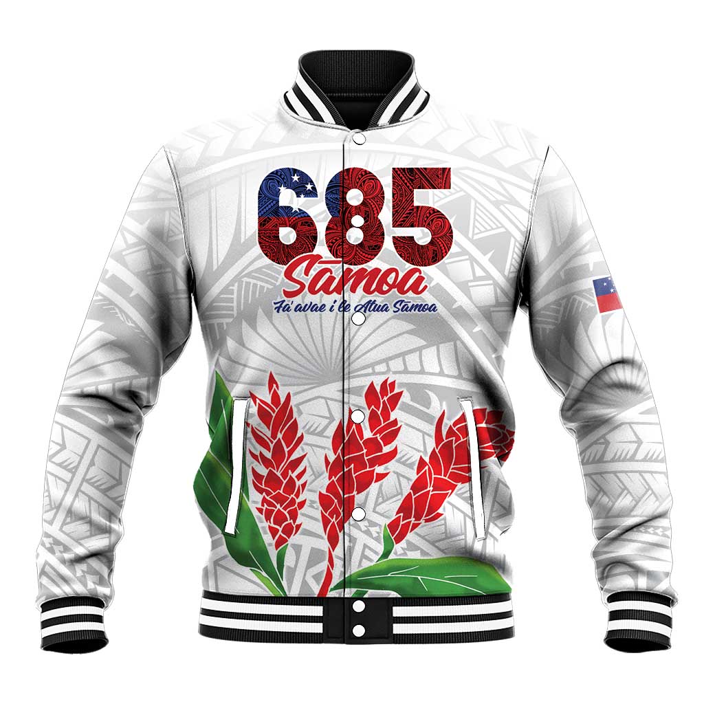 Personalised Samoa 685 Baseball Jacket Teuila Flower With White Samoan Tattoo