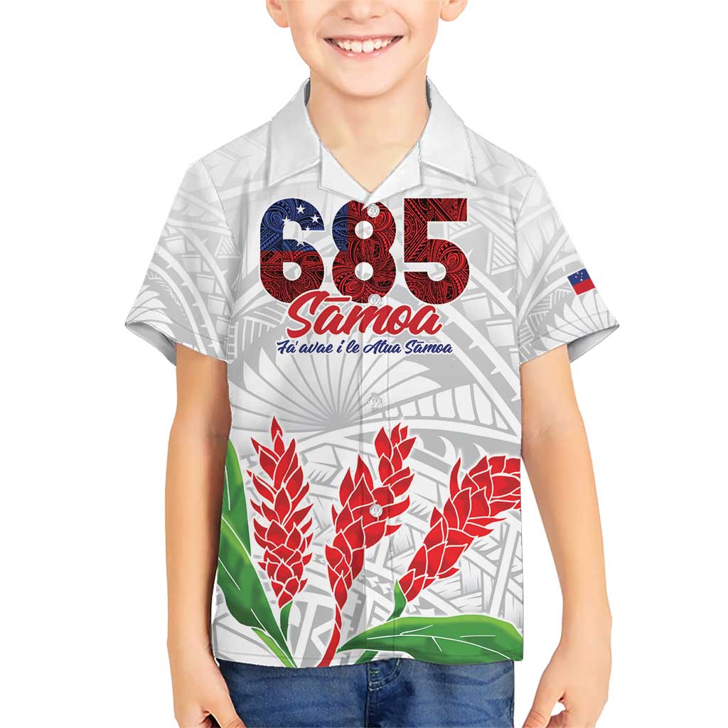 Personalised Samoa 685 Kid Hawaiian Shirt Teuila Flower With White Samoan Tattoo