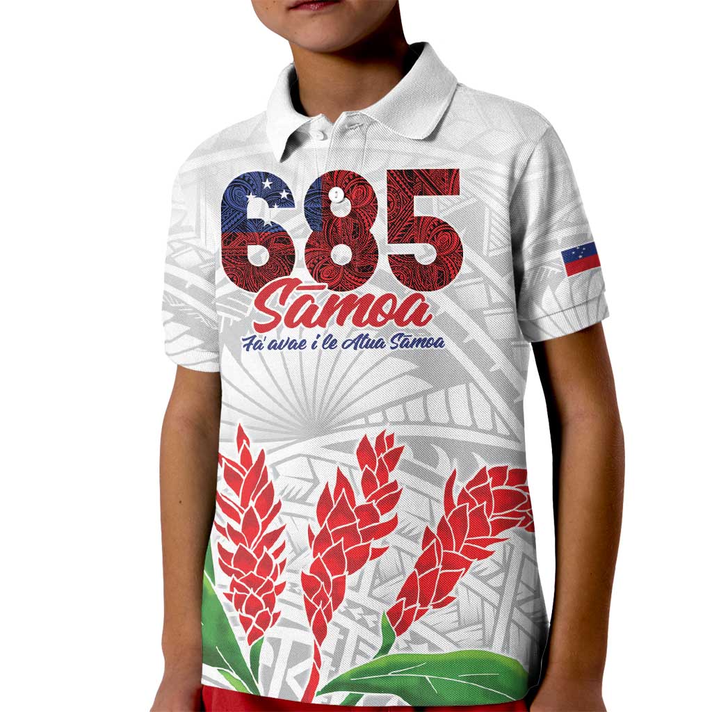 Personalised Samoa 685 Kid Polo Shirt Teuila Flower With White Samoan Tattoo