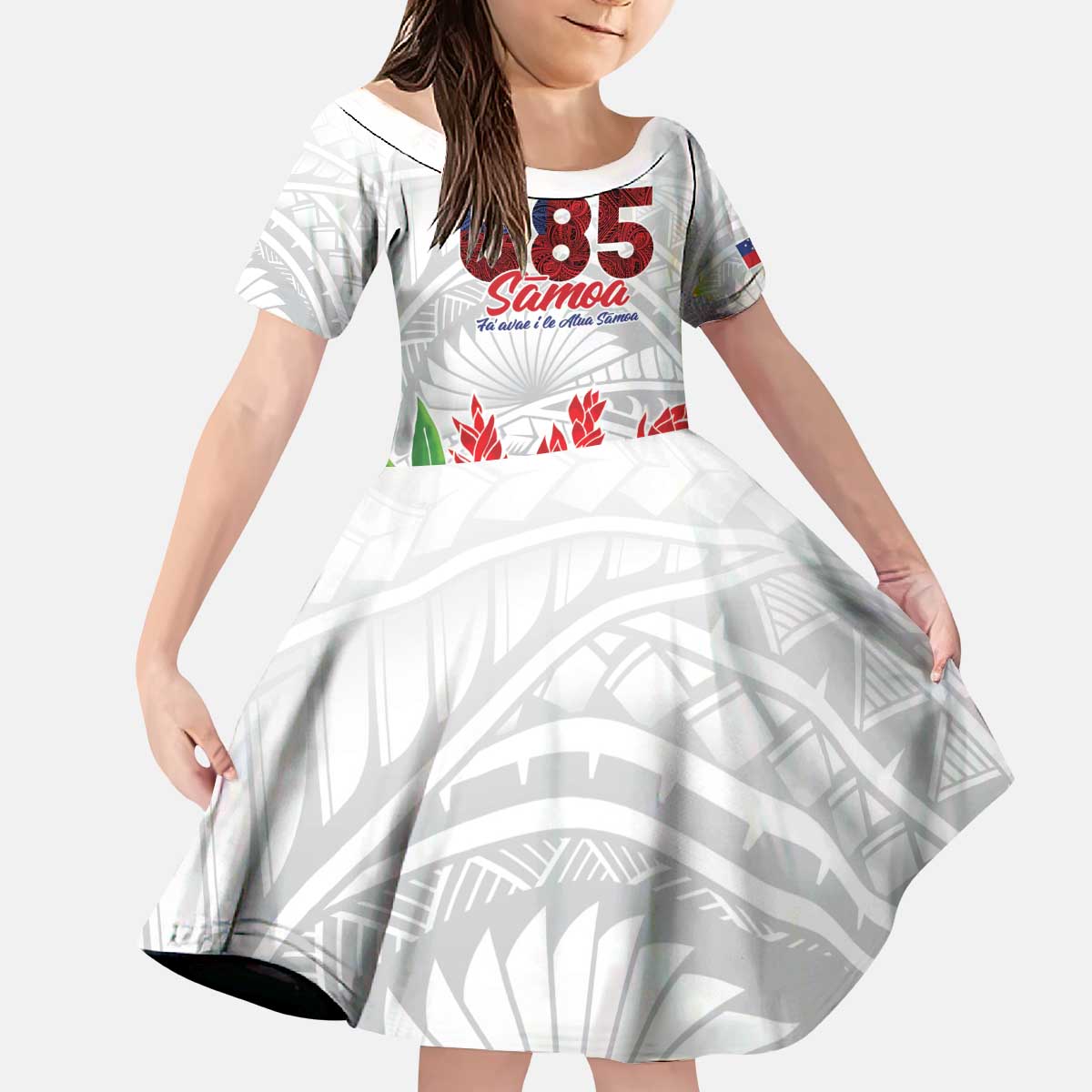 Personalised Samoa 685 Kid Short Sleeve Dress Teuila Flower With White Samoan Tattoo