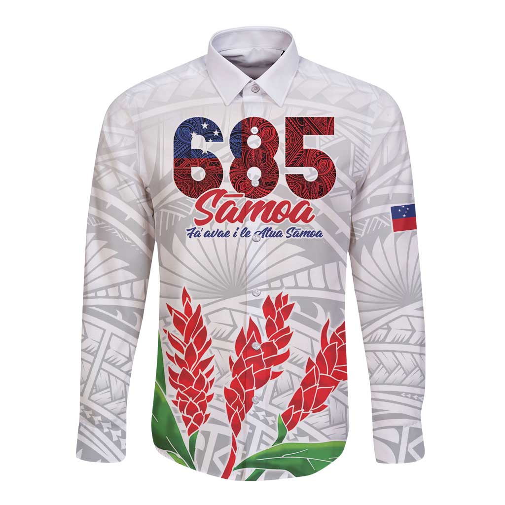 Personalised Samoa 685 Long Sleeve Button Shirt Teuila Flower With White Samoan Tattoo