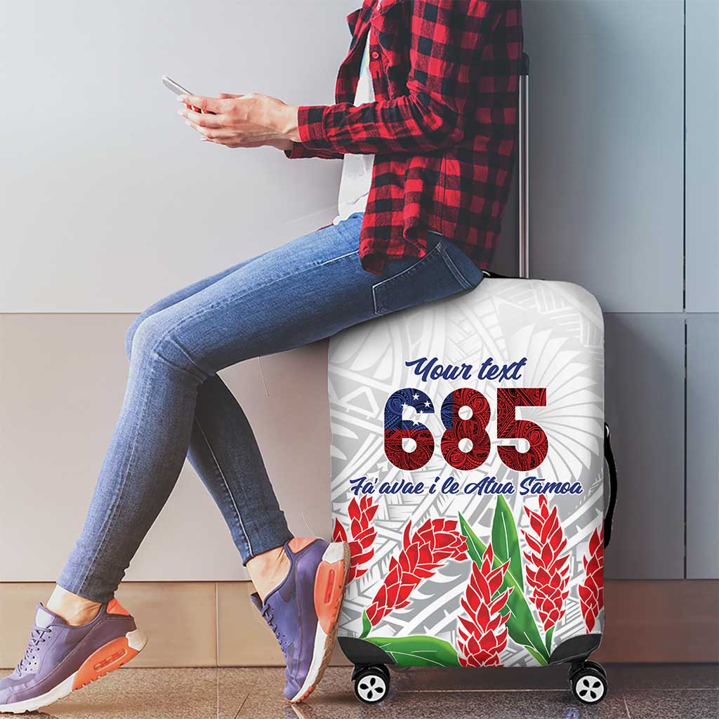 Personalised Samoa 685 Luggage Cover Teuila Flower With White Samoan Tattoo