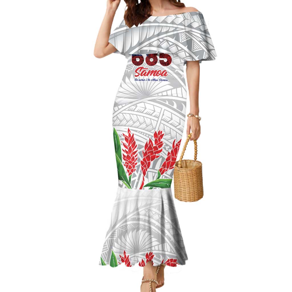 Personalised Samoa 685 Mermaid Dress Teuila Flower With White Samoan Tattoo
