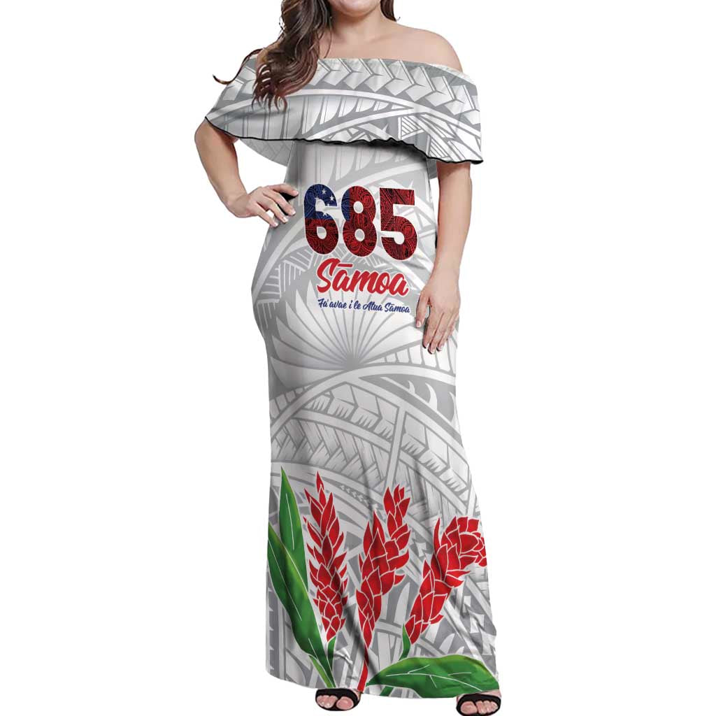 Personalised Samoa 685 Off Shoulder Maxi Dress Teuila Flower With White Samoan Tattoo