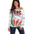 Personalised Samoa 685 Off Shoulder Sweater Teuila Flower With White Samoan Tattoo