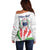 Personalised Samoa 685 Off Shoulder Sweater Teuila Flower With White Samoan Tattoo