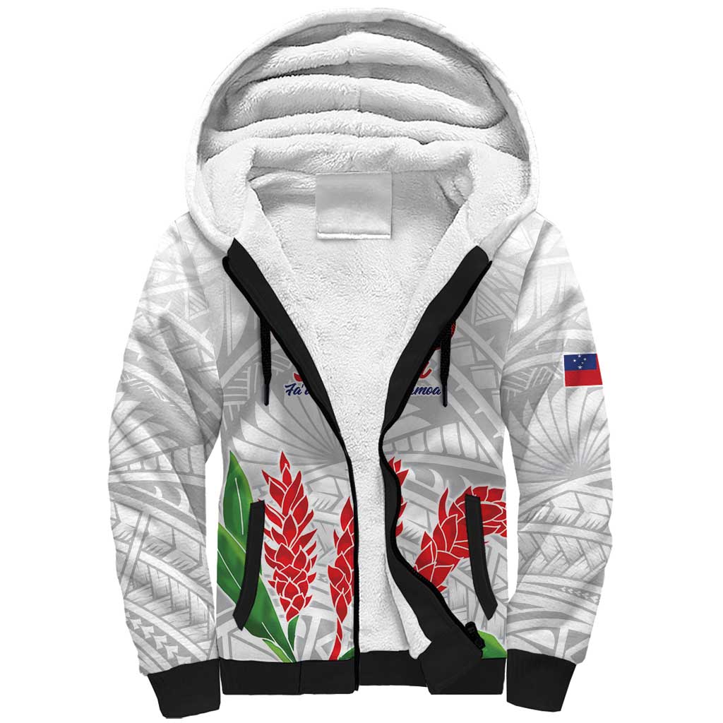 Personalised Samoa 685 Sherpa Hoodie Teuila Flower With White Samoan Tattoo