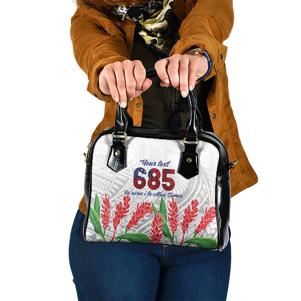 Personalised Samoa 685 Shoulder Handbag Teuila Flower With White Samoan Tattoo