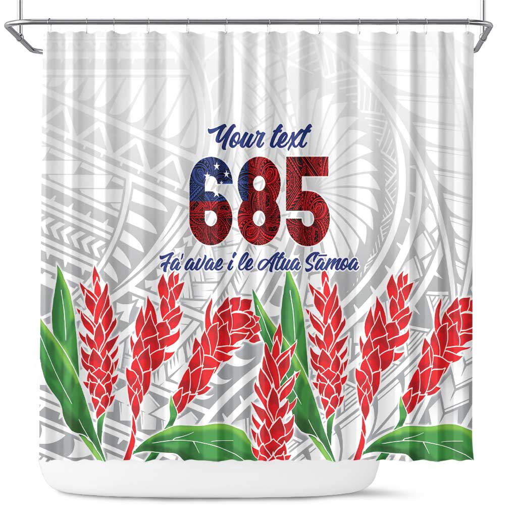 Personalised Samoa 685 Shower Curtain Teuila Flower With White Samoan Tattoo