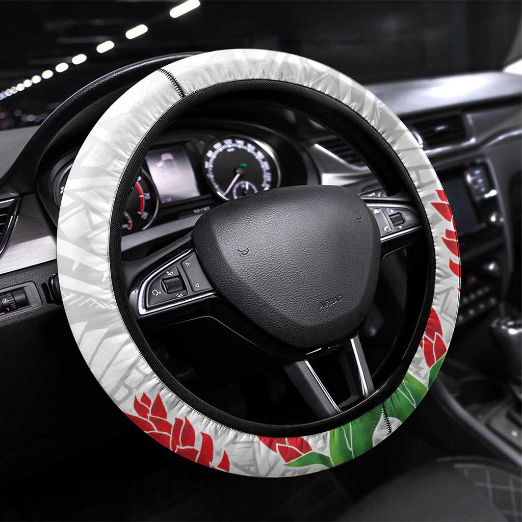 Samoa 685 Steering Wheel Cover Teuila Flower With White Samoan Tattoo