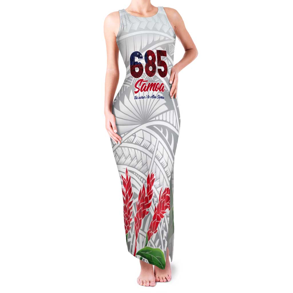 Personalised Samoa 685 Tank Maxi Dress Teuila Flower With White Samoan Tattoo