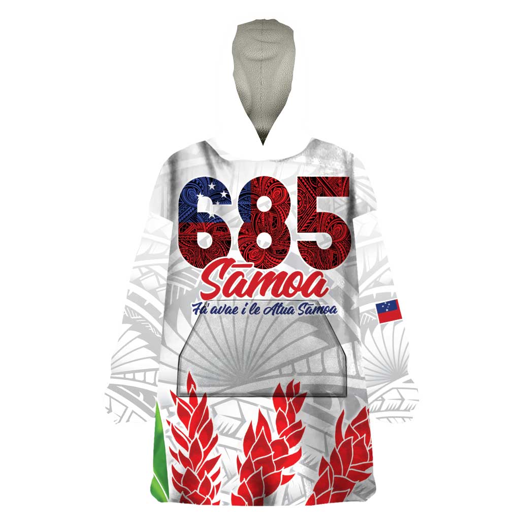 Personalised Samoa 685 Wearable Blanket Hoodie Teuila Flower With White Samoan Tattoo