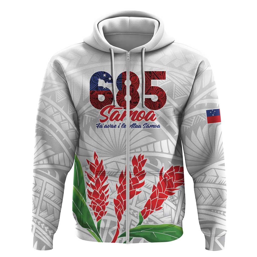 Personalised Samoa 685 Zip Hoodie Teuila Flower With White Samoan Tattoo