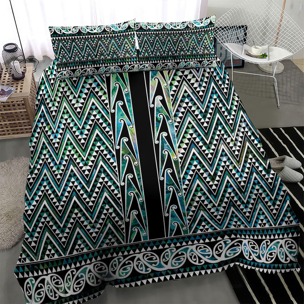 New Zealand Maori Niho Taniwha Bedding Set Papua Shell - Mangopare Puhoro Pattern