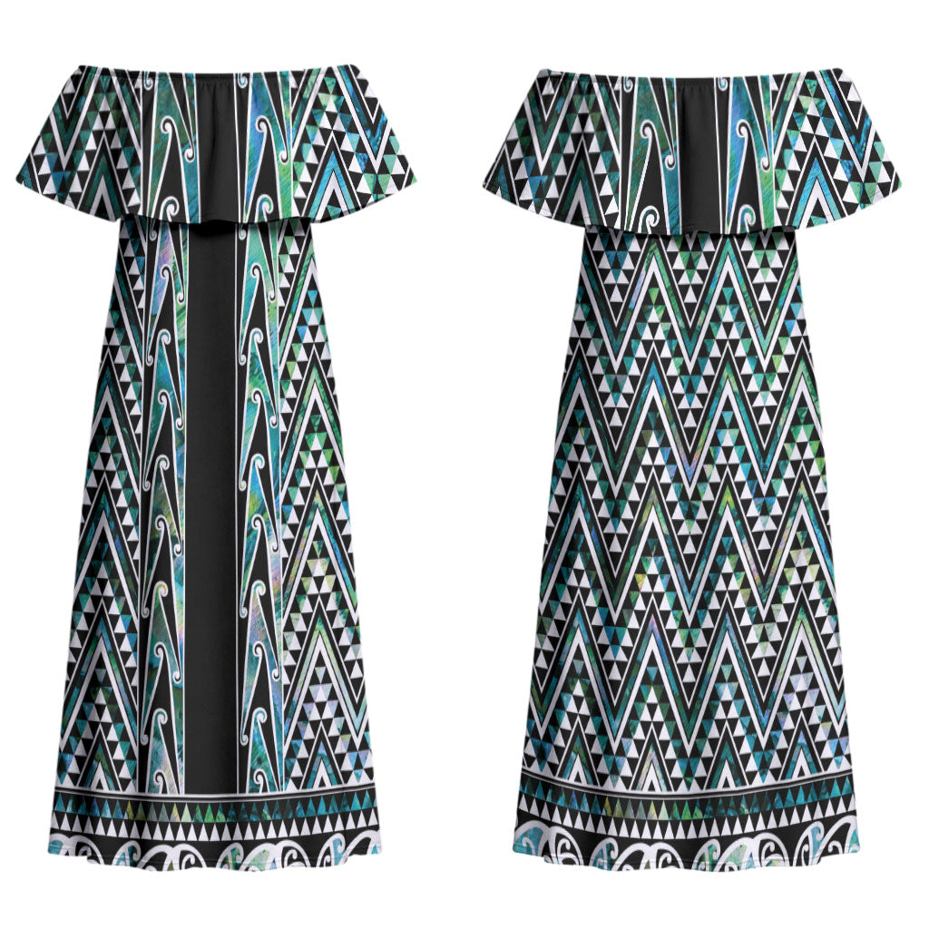 New Zealand Maori Niho Taniwha Couples Matching Off Shoulder Maxi Dress and Long Sleeve Button Shirt Papua Shell - Mangopare Puhoro Pattern LT9 - Polynesian Pride
