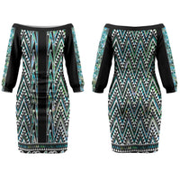 New Zealand Maori Niho Taniwha Couples Matching Off The Shoulder Long Sleeve Dress and Long Sleeve Button Shirt Papua Shell - Mangopare Puhoro Pattern LT9 - Polynesian Pride