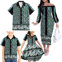 New Zealand Maori Niho Taniwha Family Matching Off The Shoulder Long Sleeve Dress and Hawaiian Shirt Papua Shell - Mangopare Puhoro Pattern