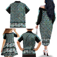 New Zealand Maori Niho Taniwha Family Matching Off The Shoulder Long Sleeve Dress and Hawaiian Shirt Papua Shell - Mangopare Puhoro Pattern