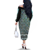 New Zealand Maori Niho Taniwha Family Matching Off The Shoulder Long Sleeve Dress and Hawaiian Shirt Papua Shell - Mangopare Puhoro Pattern