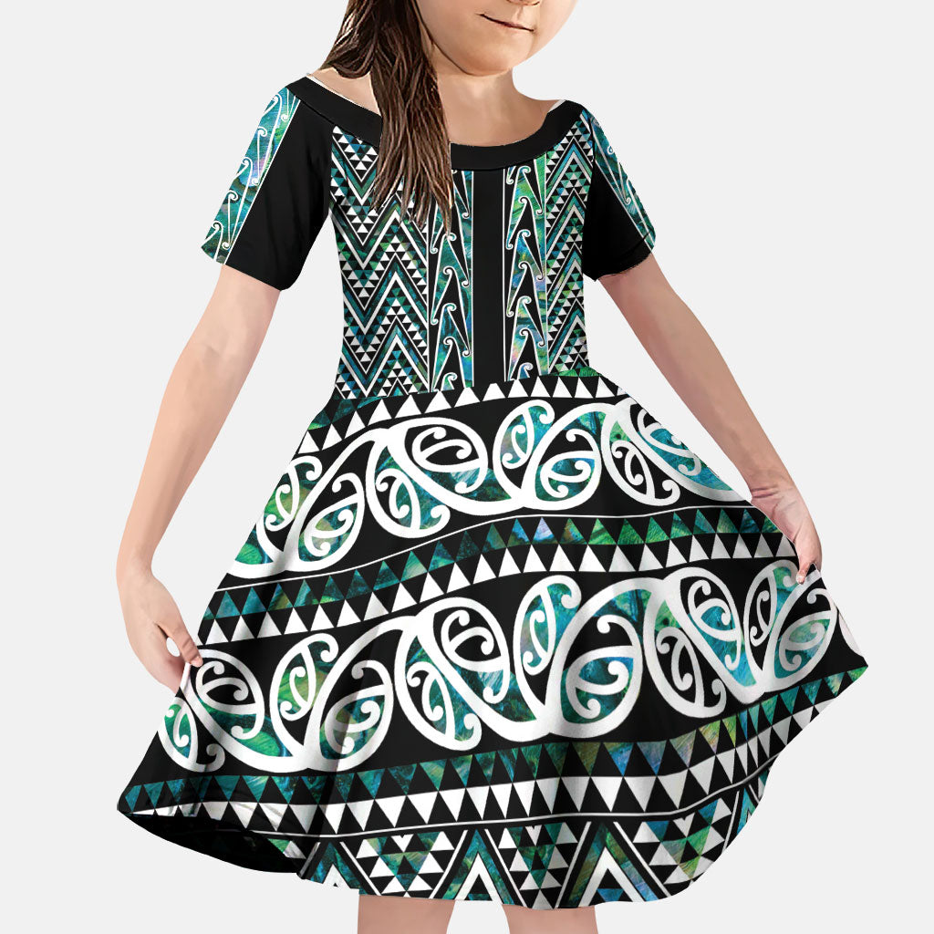 New Zealand Maori Niho Taniwha Family Matching Short Sleeve Bodycon Dress and Hawaiian Shirt Papua Shell - Mangopare Puhoro Pattern