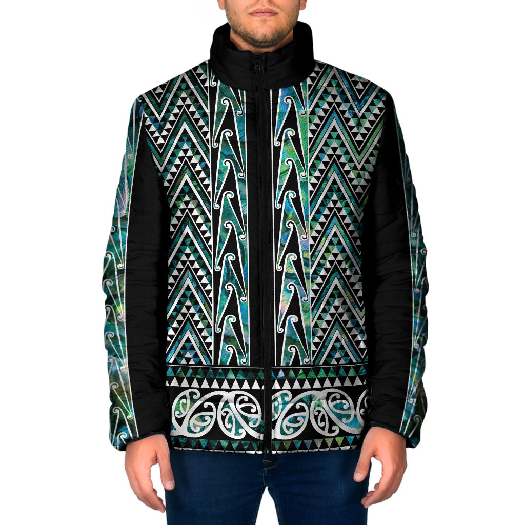 New Zealand Maori Niho Taniwha Padded Jacket Papua Shell - Mangopare Puhoro Pattern
