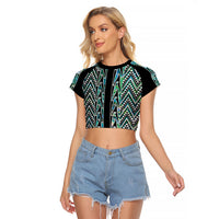 New Zealand Maori Niho Taniwha Raglan Cropped T Shirt Papua Shell - Mangopare Puhoro Pattern