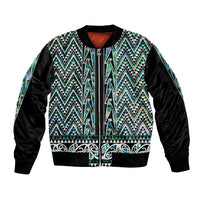 New Zealand Maori Niho Taniwha Sleeve Zip Bomber Jacket Papua Shell - Mangopare Puhoro Pattern