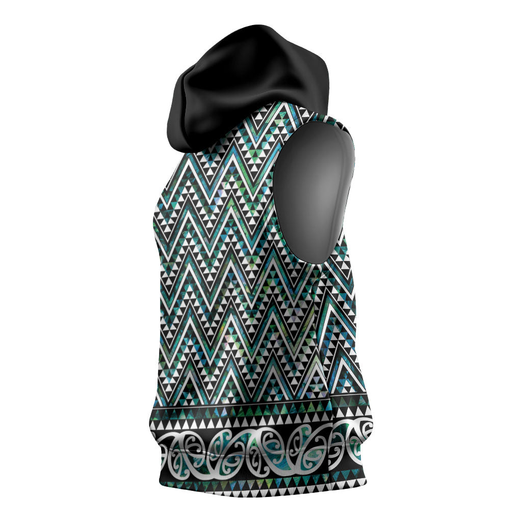 New Zealand Maori Niho Taniwha Sleeveless Hoodie Papua Shell - Mangopare Puhoro Pattern