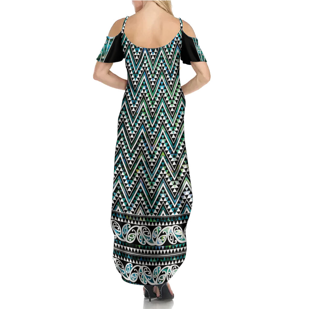 New Zealand Maori Niho Taniwha Summer Maxi Dress Papua Shell - Mangopare Puhoro Pattern