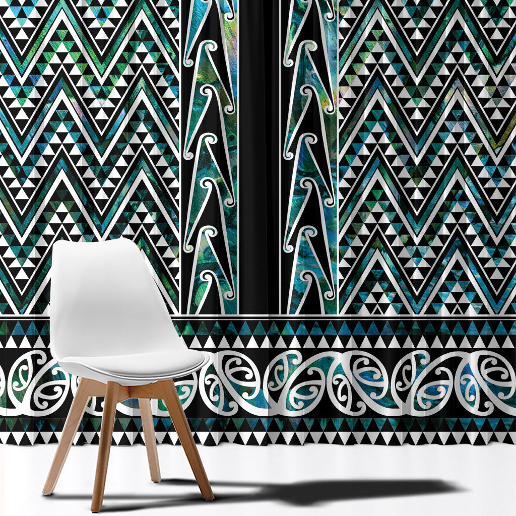 New Zealand Maori Niho Taniwha Window Curtain Papua Shell - Mangopare Puhoro Pattern