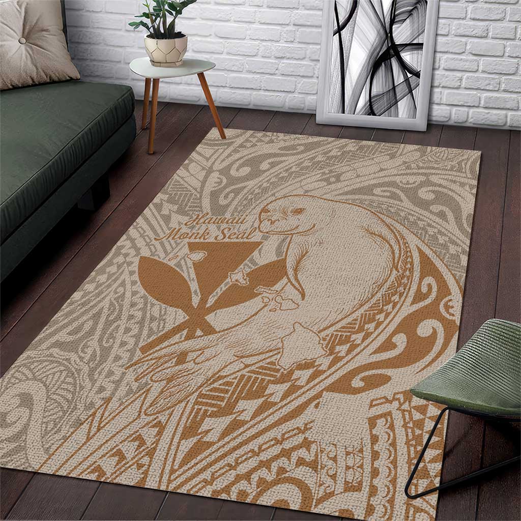 Hawaii Monk Seal and Map Area Rug Polynesian Kanaka Maoli Beige Vibe