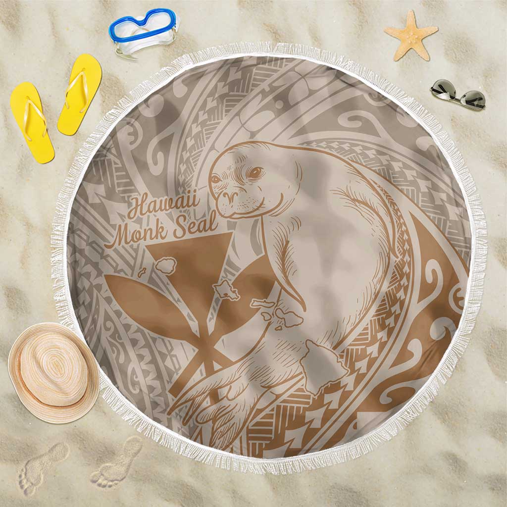 Hawaii Monk Seal and Map Beach Blanket Polynesian Kanaka Maoli Beige Vibe